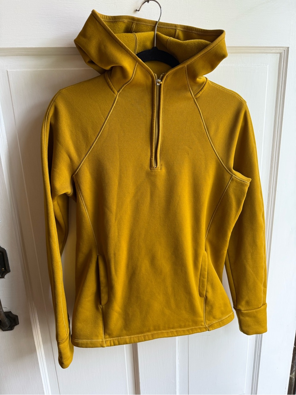 Athleta Women’s Golden Mustard Yellow Gorpcore Style Half-Zip Hoodie Sweater